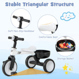 Triciclo convertible para niños pequeños con ángulo de dirección limitado de 86° y estructura de acero al carbono-Blanco