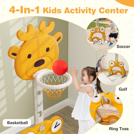 Canasta de Baloncesto 4 en 1 para Niños Pequeños, Ajustable en Altura, con Juego de Anillas para Mayores de 3 Años