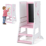 Toddler Kitchen Stool Baby Standing Tower with Chalkboard and Whiteboard