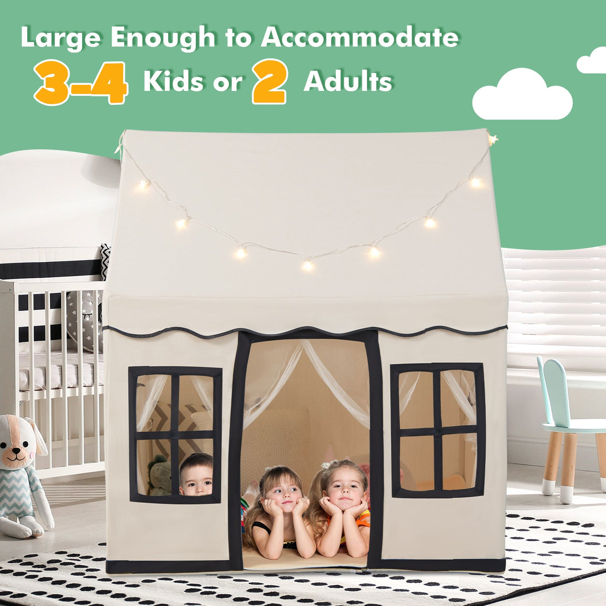 Casa de juegos grande para niños pequeños con luces de estrellas