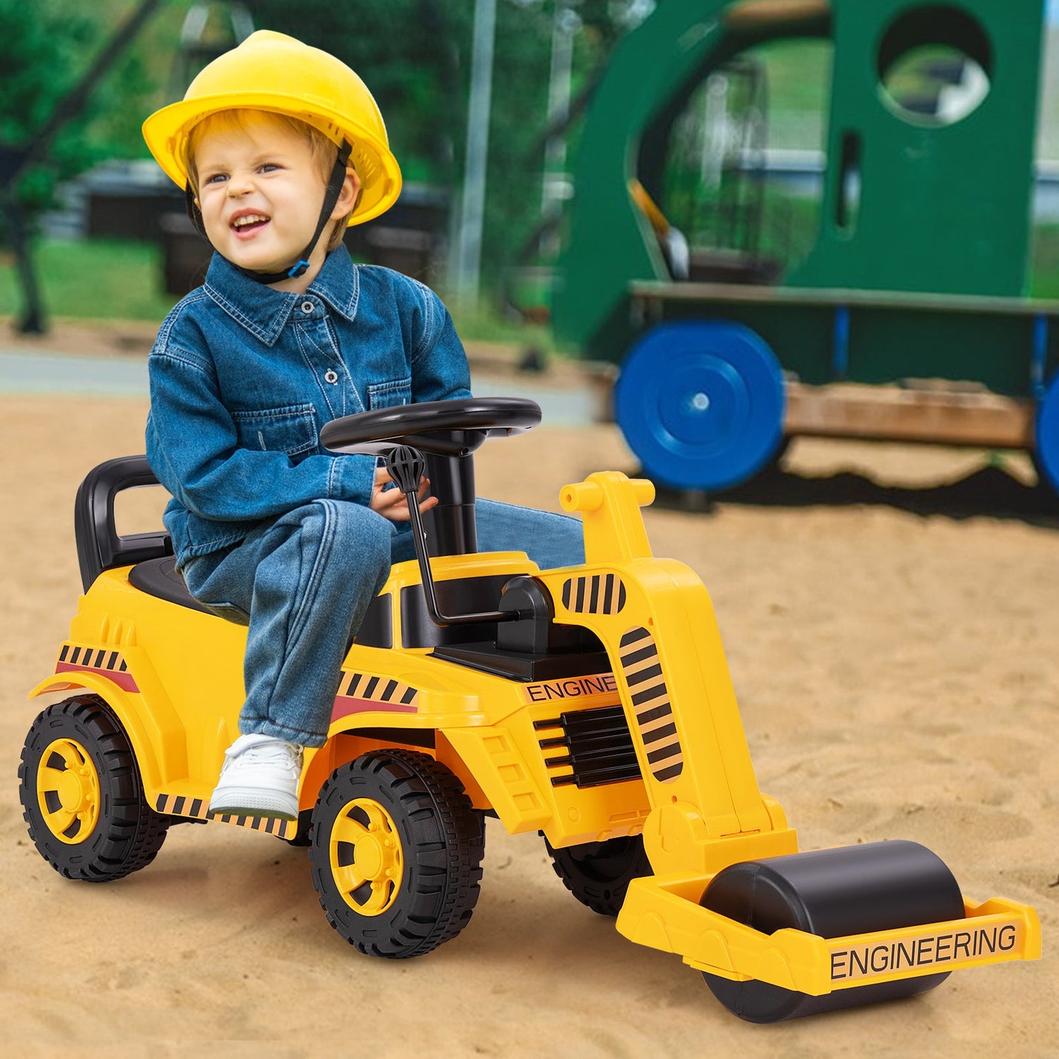 Coche montable para niños pequeños con rodillo ajustable y almacenamiento debajo del asiento - Amarillo