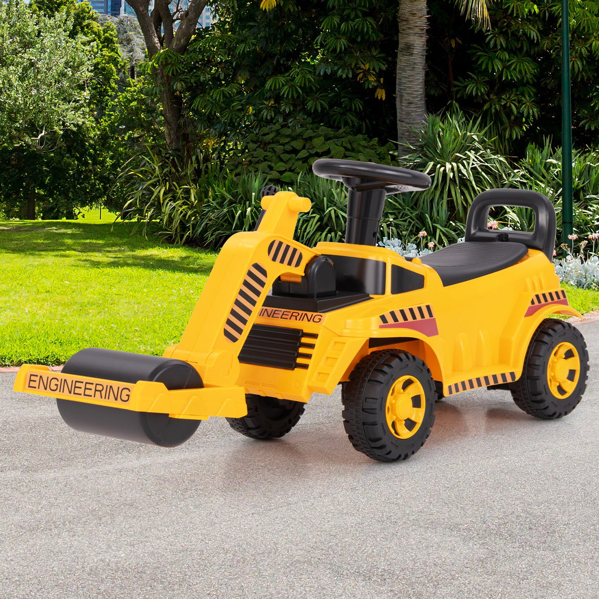 Coche montable para niños pequeños con rodillo ajustable y almacenamiento debajo del asiento - Amarillo