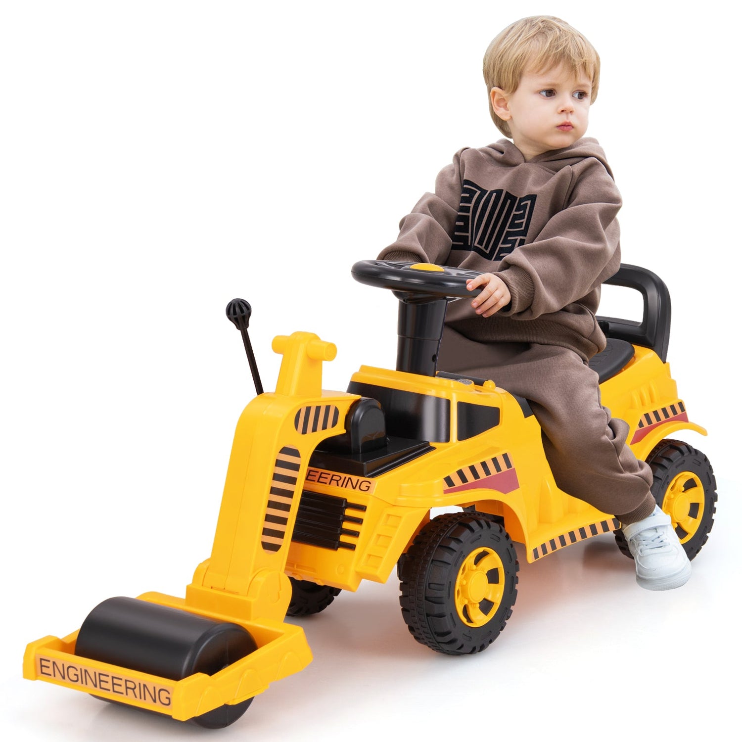 Coche montable para niños pequeños con rodillo ajustable y almacenamiento debajo del asiento - Amarillo