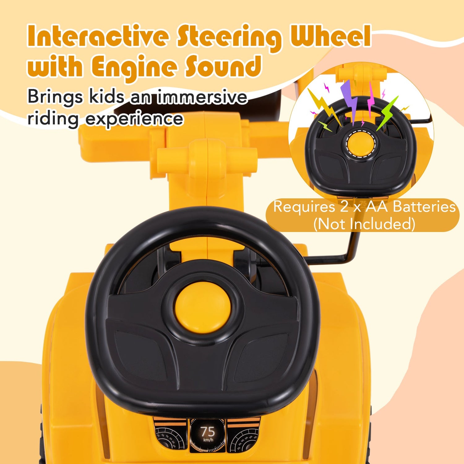 Coche montable para niños pequeños con rodillo ajustable y almacenamiento debajo del asiento - Amarillo