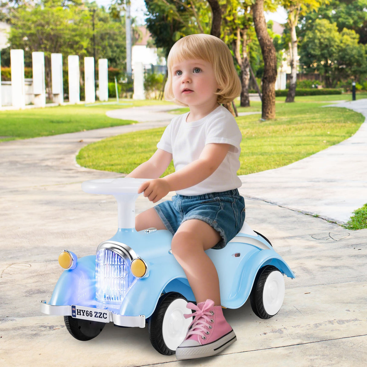 Coche clásico deslizante para niños pequeños con bocina y faro LED