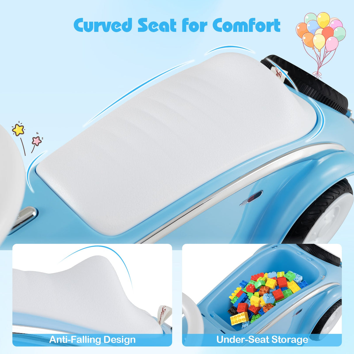 Coche clásico deslizante para niños pequeños con bocina y faro LED