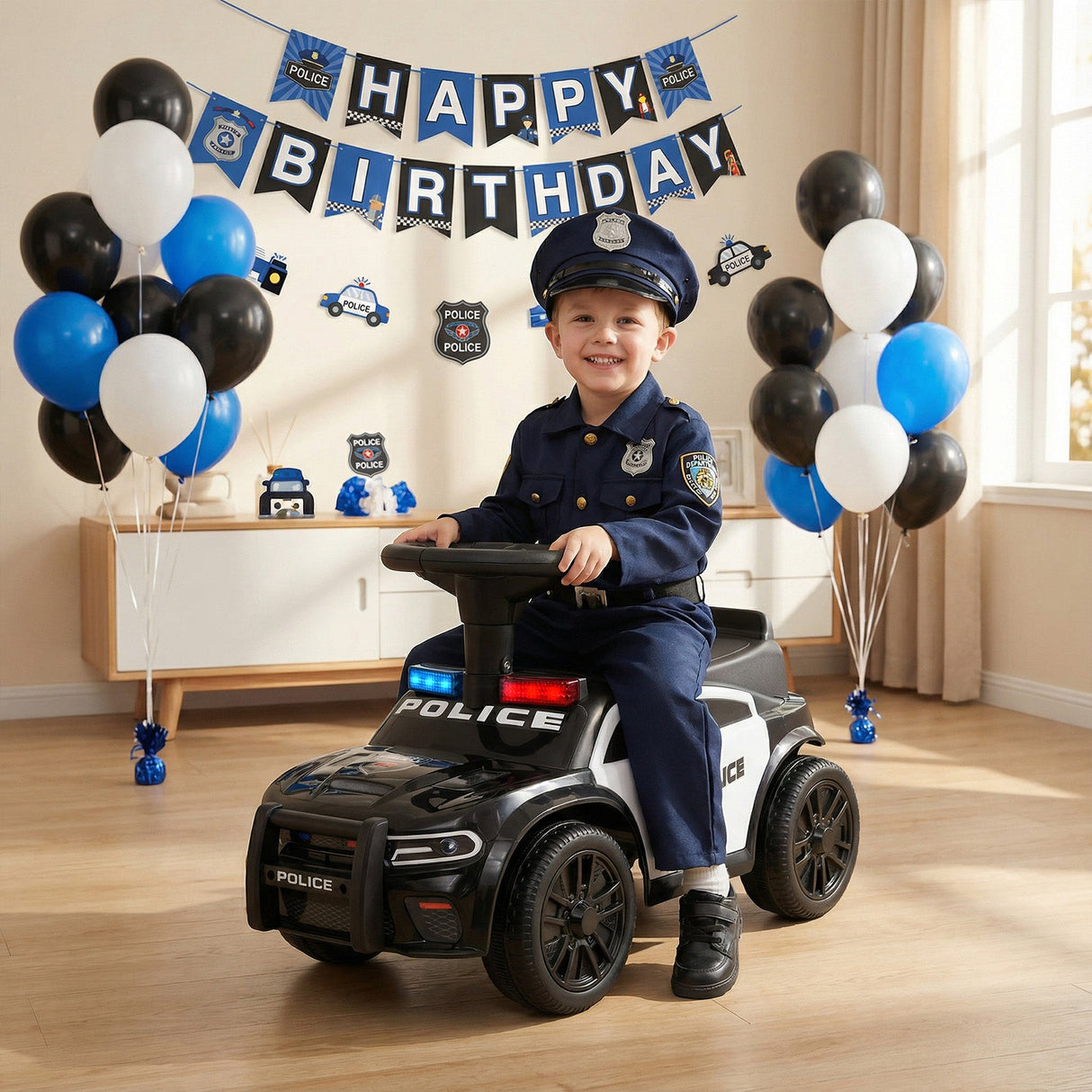 Coche Deslizante para Niños Pequeños con Volante y Almacenamiento Bajo el Asiento Push-Negro