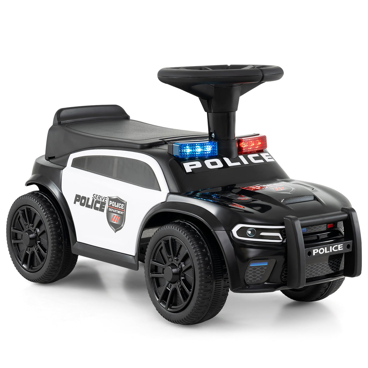 Coche Deslizante para Niños Pequeños con Volante y Almacenamiento Bajo el Asiento Push-Negro