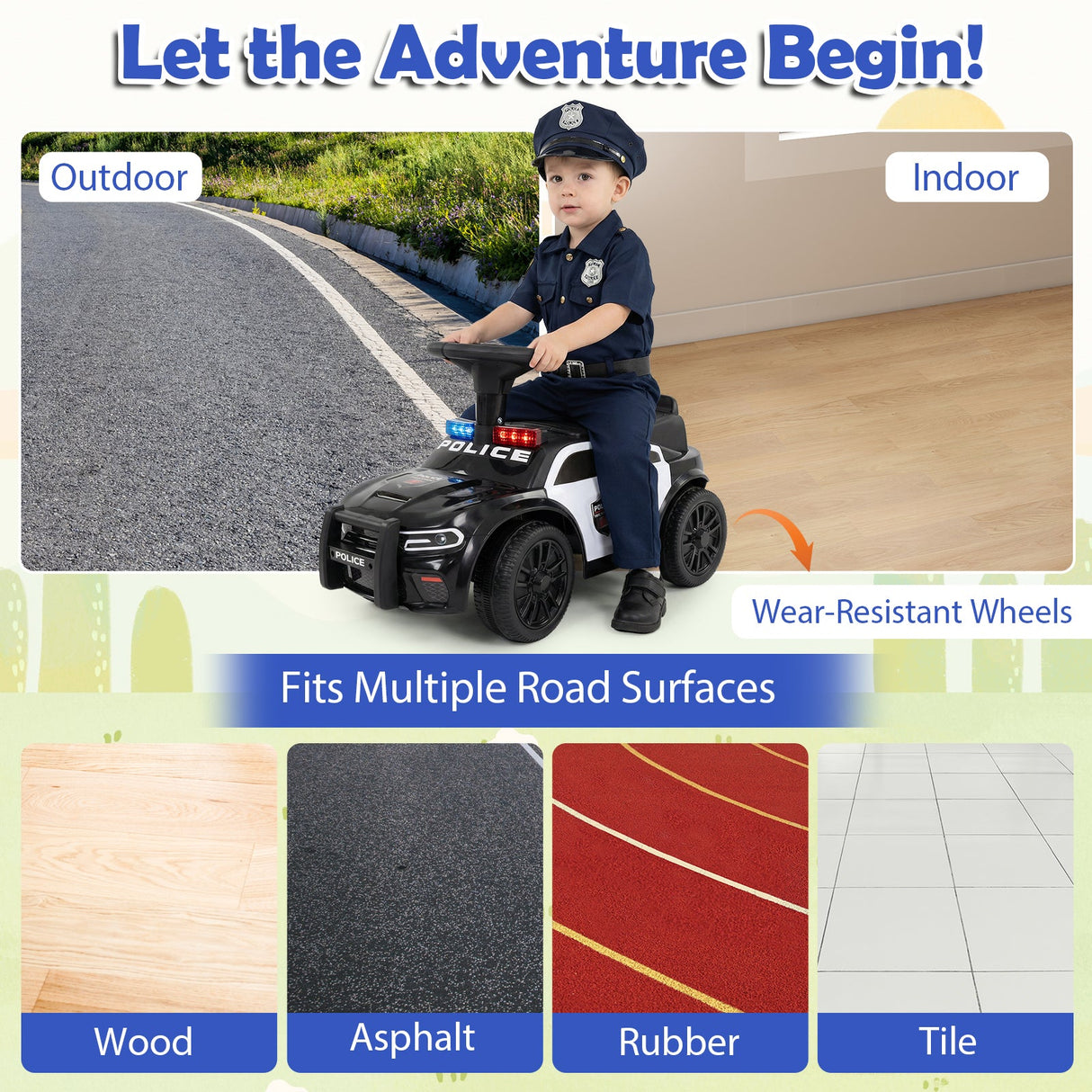 Coche Deslizante para Niños Pequeños con Volante y Almacenamiento Bajo el Asiento Push-Negro