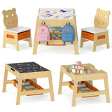 Mesa y 2 Sillas para Niños Pequeños, Set de Escritorio de Arte 5 en 1 con Pizarra y Pizarrón Reversibles