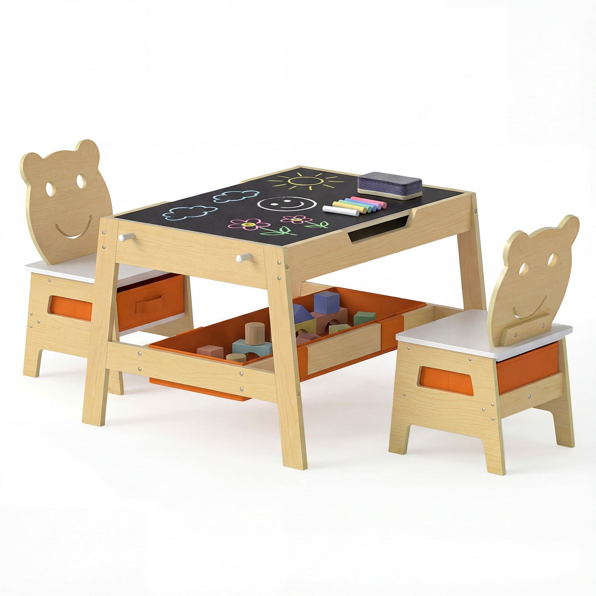 Mesa y 2 Sillas para Niños Pequeños, Set de Escritorio de Arte 5 en 1 con Pizarra y Pizarrón Reversibles