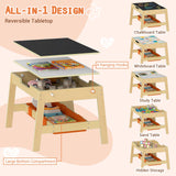 Mesa y 2 Sillas para Niños Pequeños, Set de Escritorio de Arte 5 en 1 con Pizarra y Pizarrón Reversibles