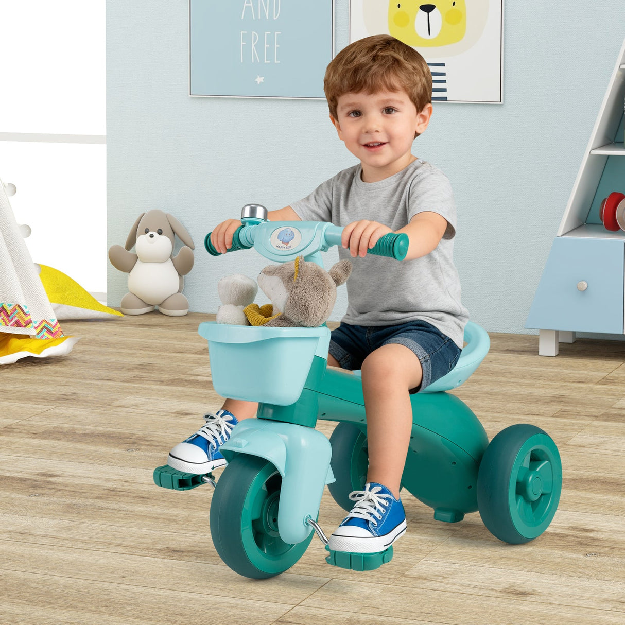 Toddler Tricycle with Limited Steering with Front Baskets and Bell