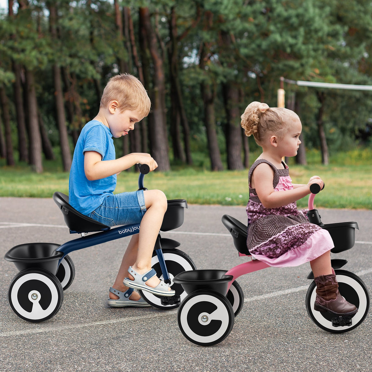 Triciclo para niños pequeños con asiento ajustable y cestas de almacenamiento para edades de 1.5 a 5 años