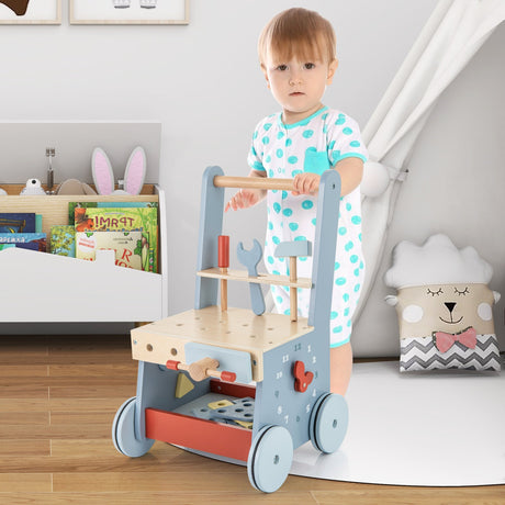 Andador de madera 2 en 1 para bebés con centro de multiactividades