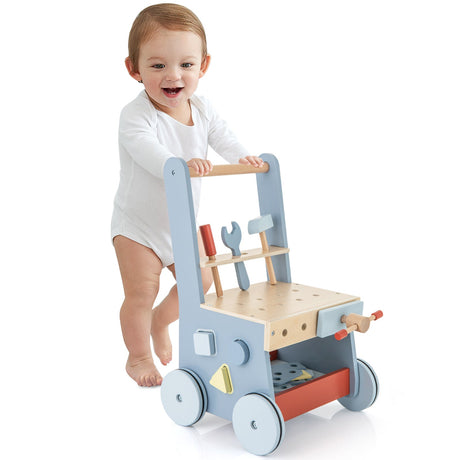 Andador de madera 2 en 1 para bebés con centro de multiactividades