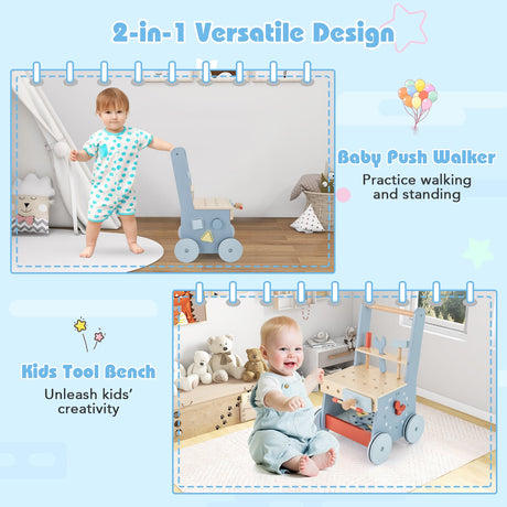 Andador de madera 2 en 1 para bebés con centro de multiactividades