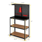 Banco de trabajo con almacenamiento de herramientas, tablero perforado, 2 estantes inferiores y 14 accesorios colgantes - Negro