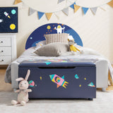 Caja de almacenamiento de juguetes de madera tapizada para niños con tapa extraíble - Azul marino