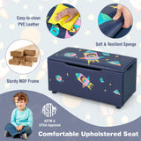 Caja de almacenamiento de juguetes de madera tapizada para niños con tapa extraíble - Azul marino