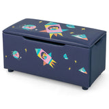 Caja de almacenamiento de juguetes de madera tapizada para niños con tapa extraíble - Azul marino