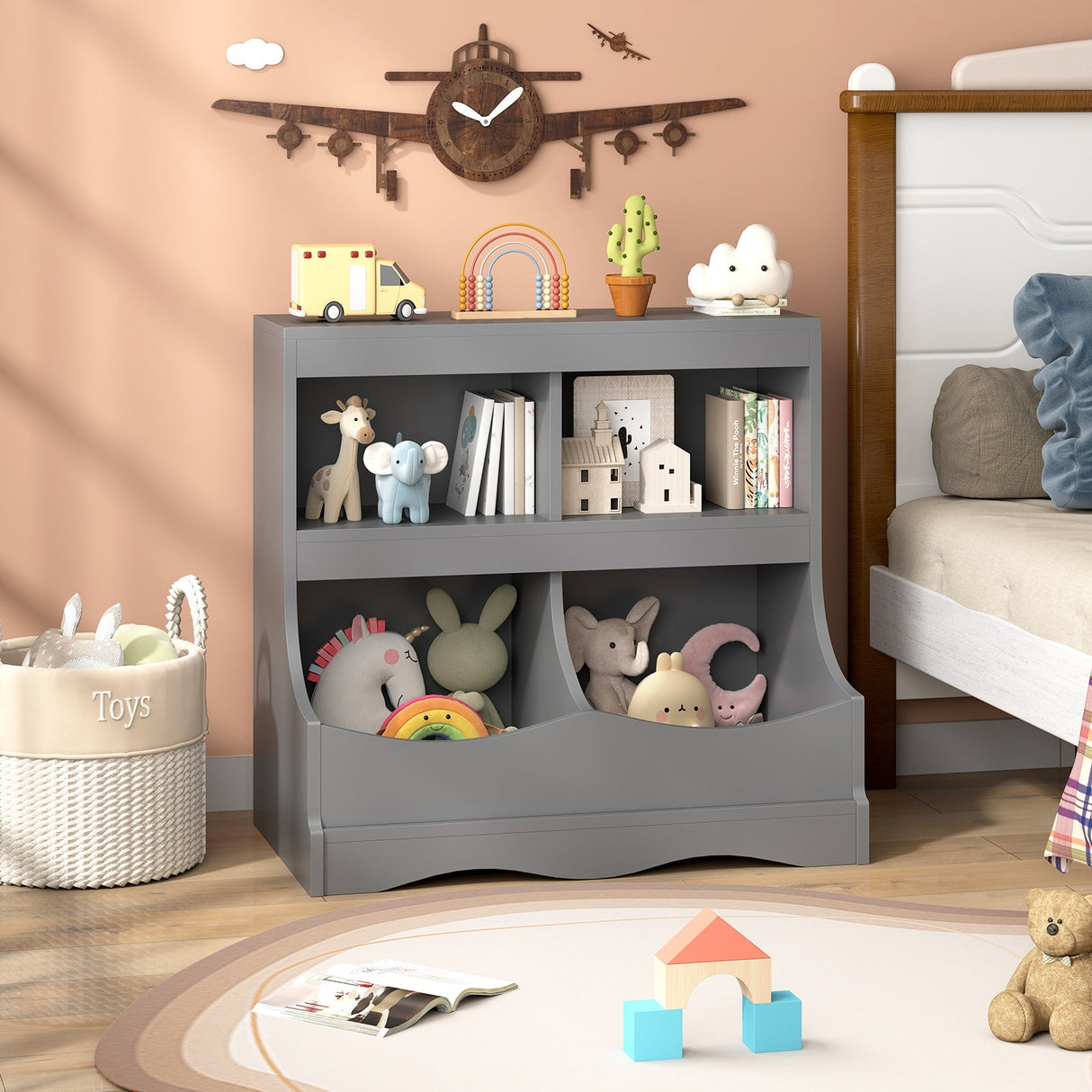 Organizador de almacenamiento de juguetes Estantería infantil de 4 cubículos para juguetes y libros