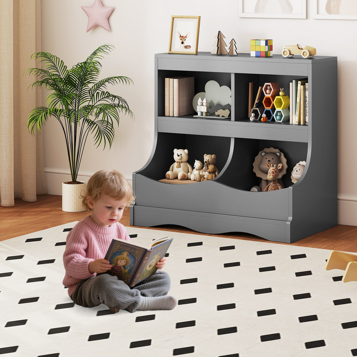 Organizador de almacenamiento de juguetes Estantería infantil de 4 cubículos para juguetes y libros