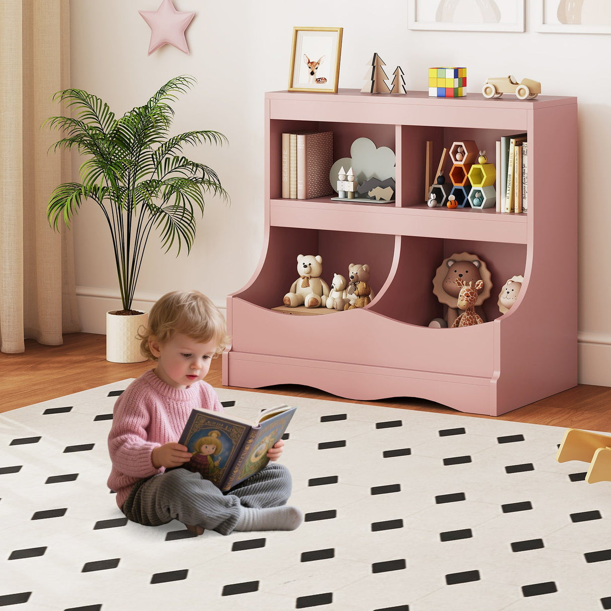 Organizador de almacenamiento de juguetes Estantería infantil de 4 cubículos para juguetes y libros