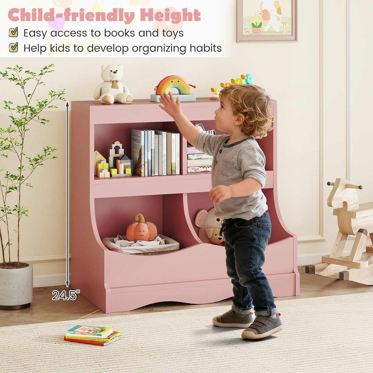 Organizador de almacenamiento de juguetes Estantería infantil de 4 cubículos para juguetes y libros