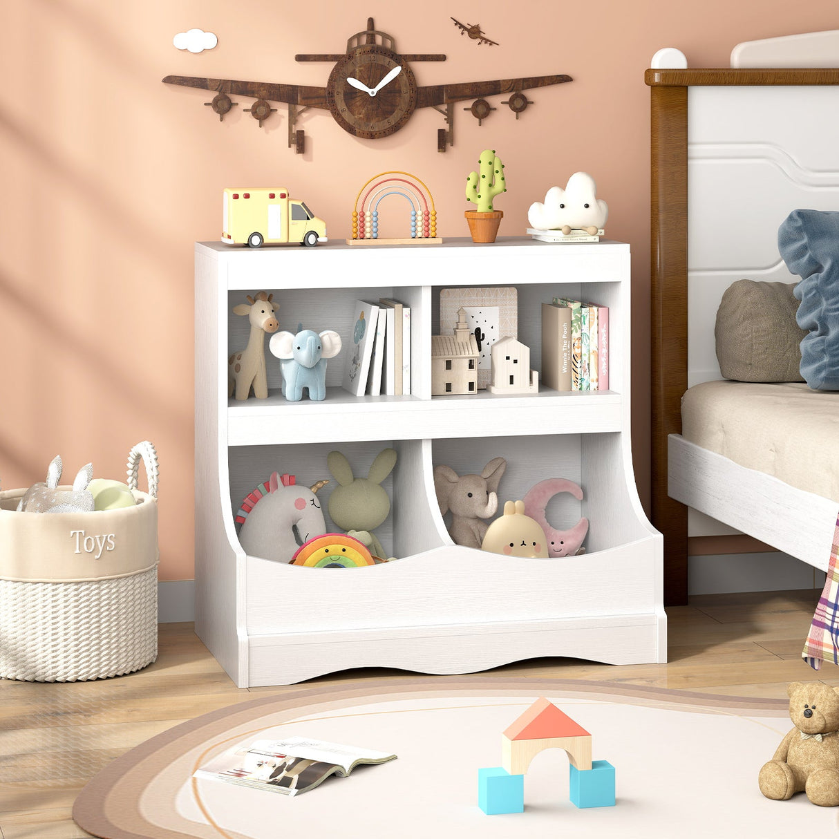 Organizador de almacenamiento de juguetes Estantería infantil de 4 cubículos para juguetes y libros