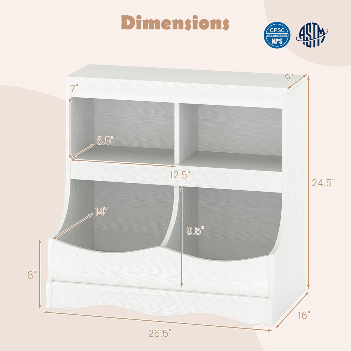 Organizador de almacenamiento de juguetes Estantería infantil de 4 cubículos para juguetes y libros