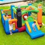 Castillo Hinchable para Niños con Temática de Tren, Tobogán y Canasta de Baloncesto con Soplador de Aire de 950W