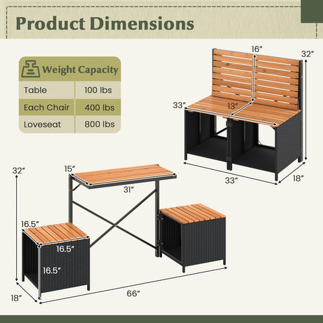 Juego de mesa y sillas de picnic 2 en 1 transformable con almacenamiento