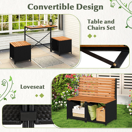 Juego de mesa y sillas de picnic 2 en 1 transformable con almacenamiento