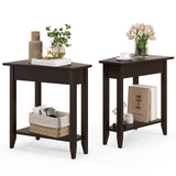 Mesa auxiliar de cuña de 2 niveles con estante de almacenamiento y patas de madera maciza