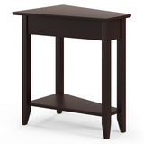Mesa auxiliar de cuña de 2 niveles con estante de almacenamiento y patas de madera maciza