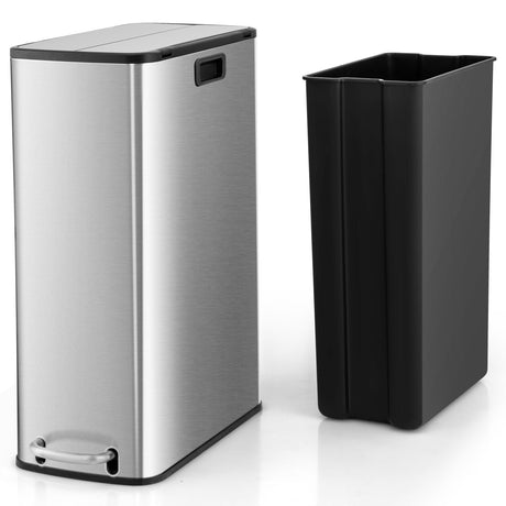 Cubo de Basura de Acero Inoxidable de 12 Galones con Tapas de Ala de Cierre Suave-Plateado