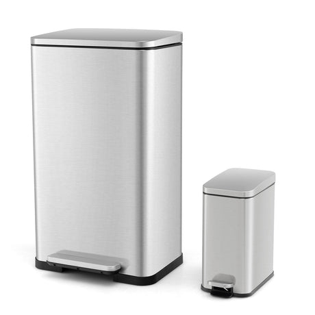 Juego combinado de cubos de basura de 10.5 gal y 1.6 gal con cubos interiores desmontables - Plateado