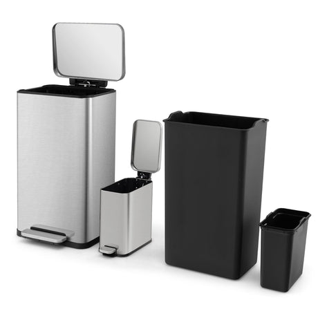 Juego combinado de cubos de basura de 10.5 gal y 1.6 gal con cubos interiores desmontables - Plateado