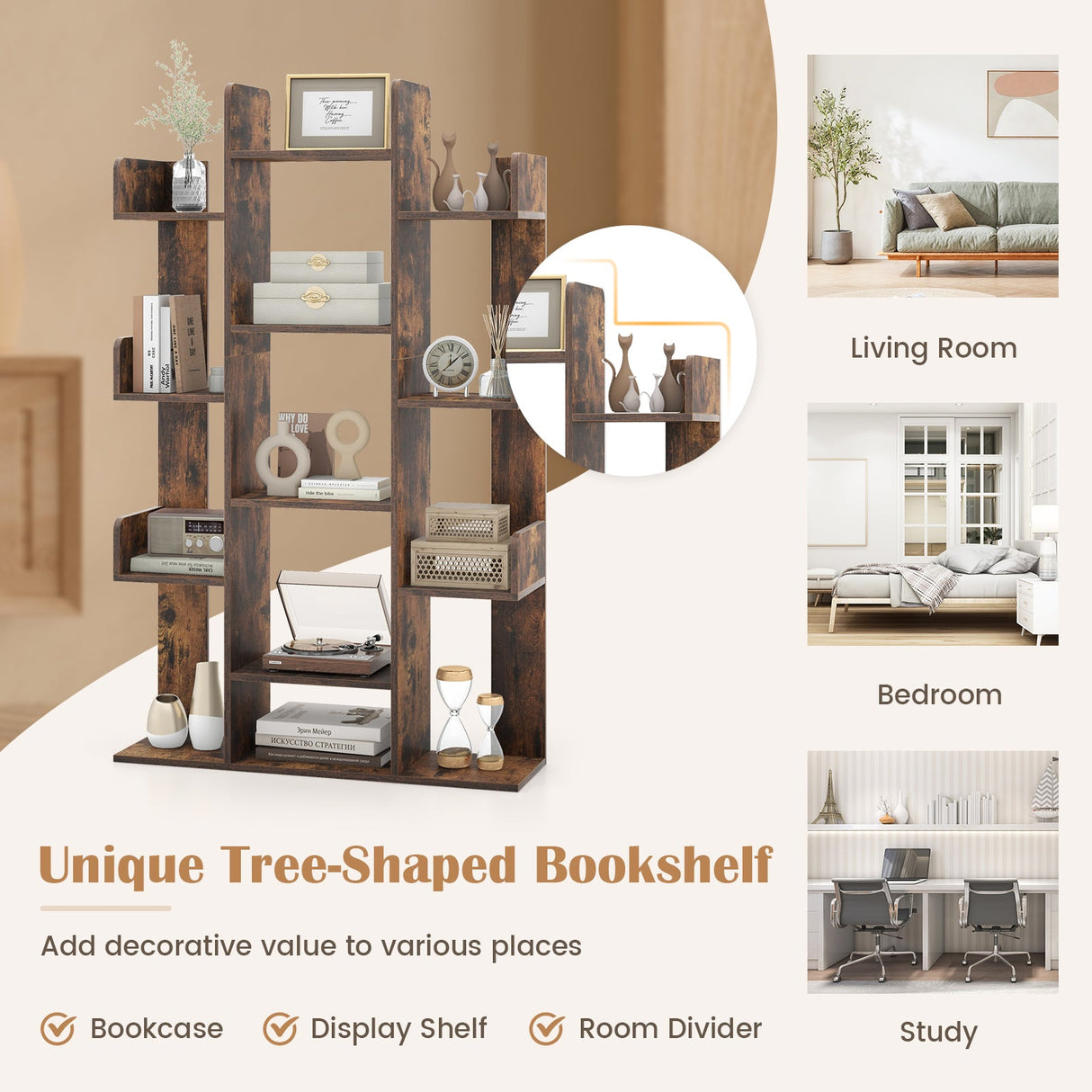 Estantería en forma de árbol con 13 compartimentos