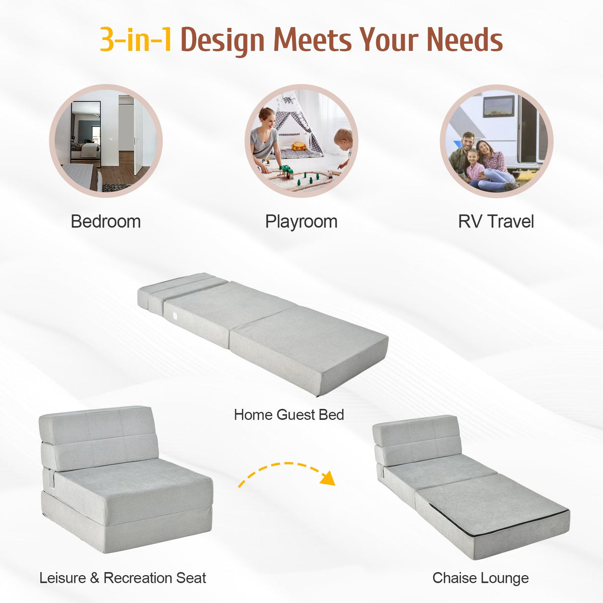 Sillón Cama Plegable Convertible de Tres Pliegues