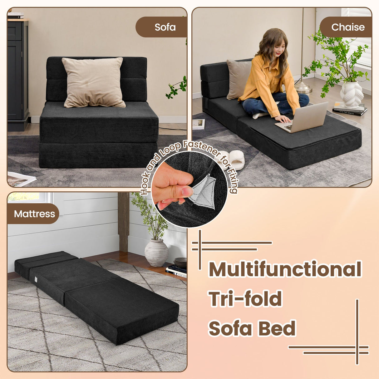 Sillón Cama Plegable Convertible de Tres Pliegues