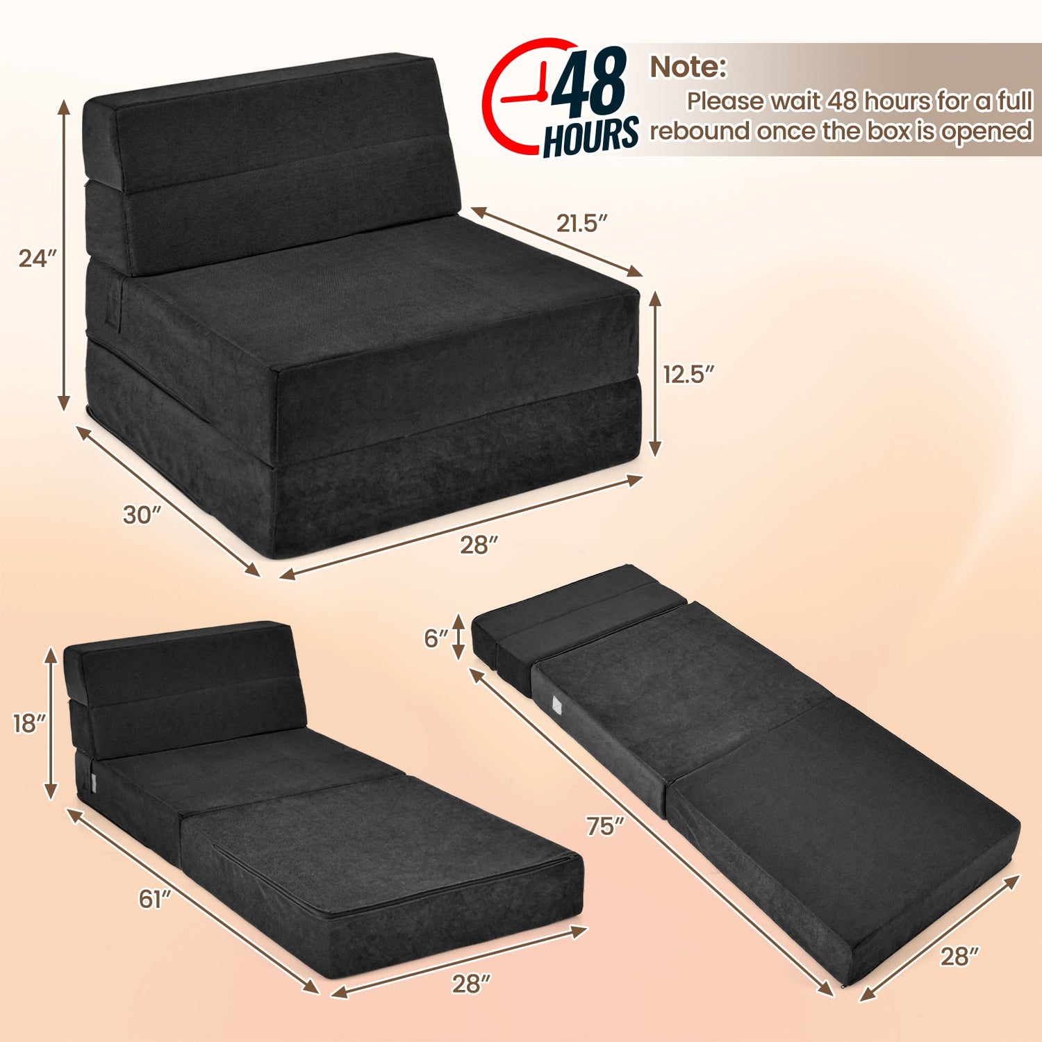 Sillón Cama Plegable Convertible de Tres Pliegues