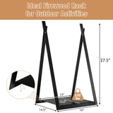 Estante de leña triangular con base elevada para chimenea y brasero - Negro
