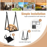 Estante de leña triangular con base elevada para chimenea y brasero - Negro