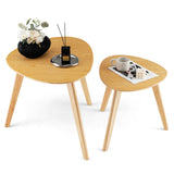 Set of 2 Triangle Modern Coffee Table Rubber Wood for Living Room-Natural
