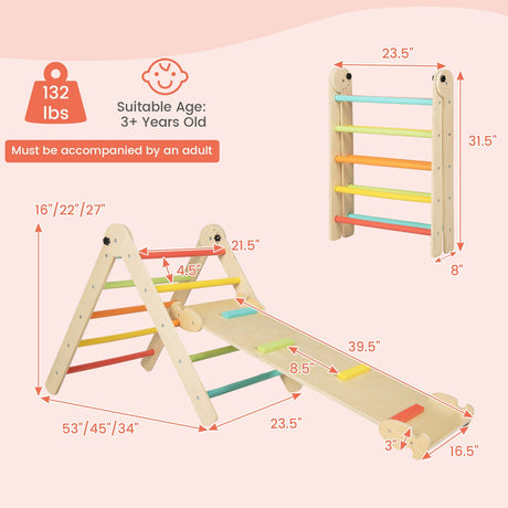 Juego de escalada 3 en 1, plegable y ajustable, con triángulo para niños