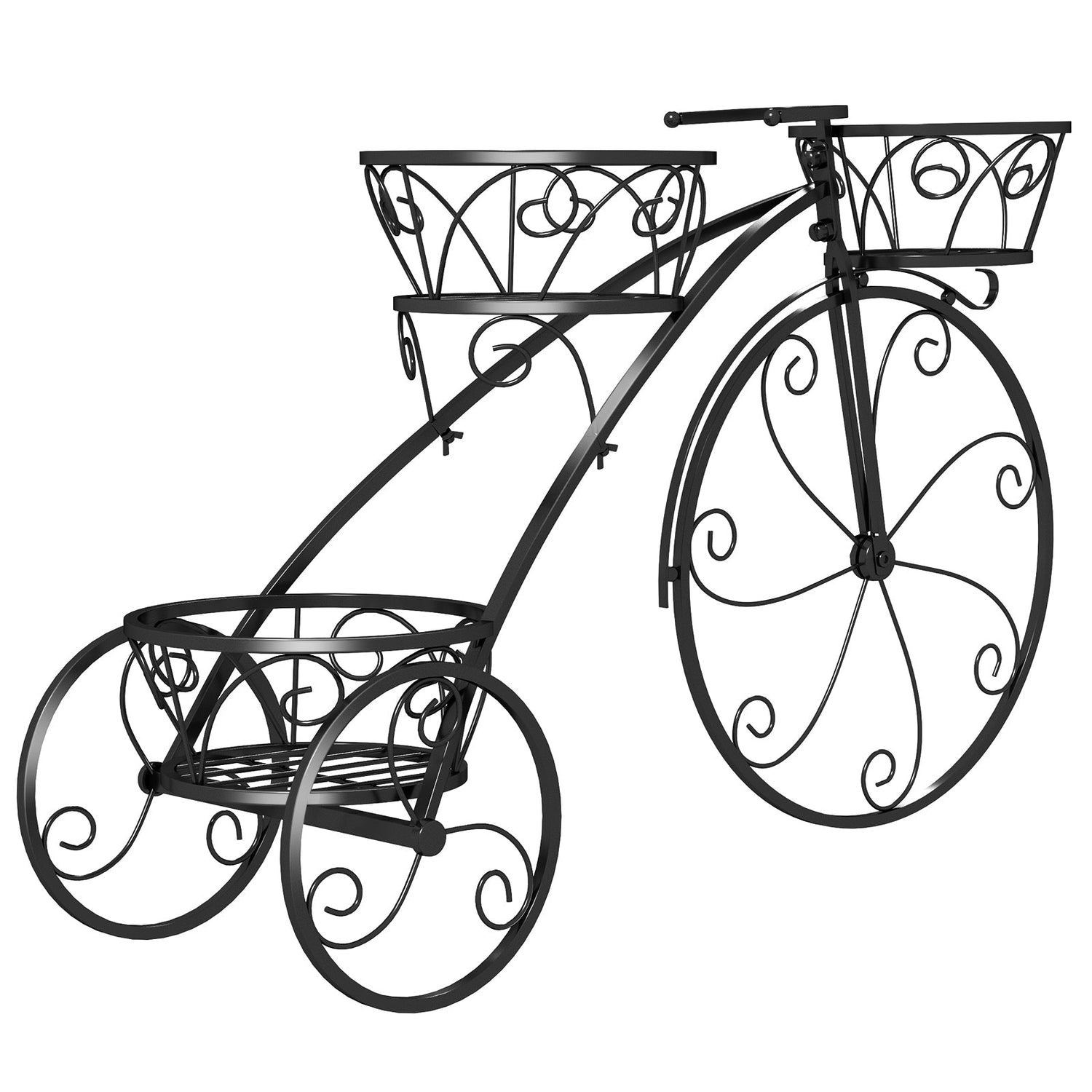 Soporte para macetas de triciclo con 3 cestas ahuecadas