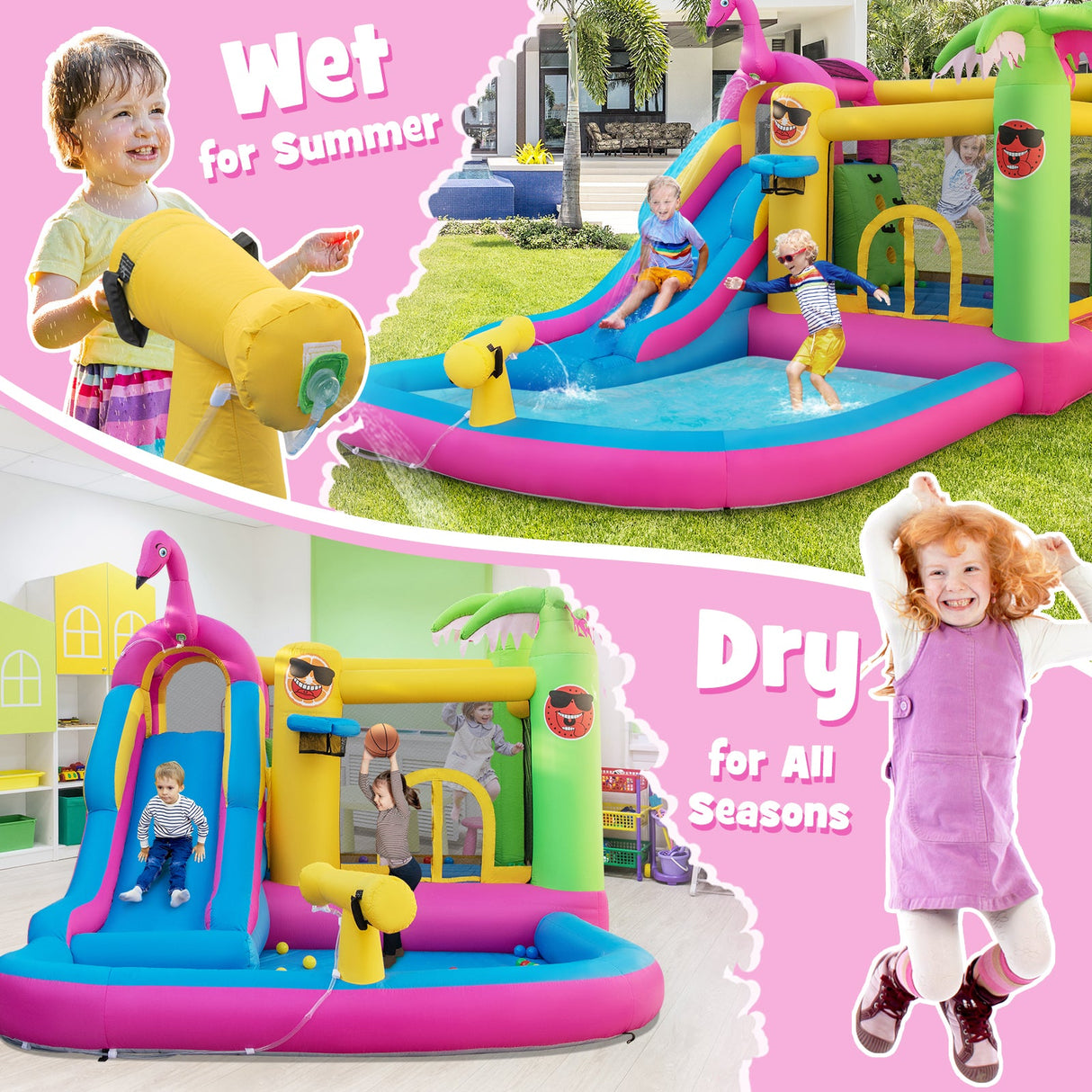 Castillo Hinchable con Tobogán Acuático Largo y Ventilador de 735W