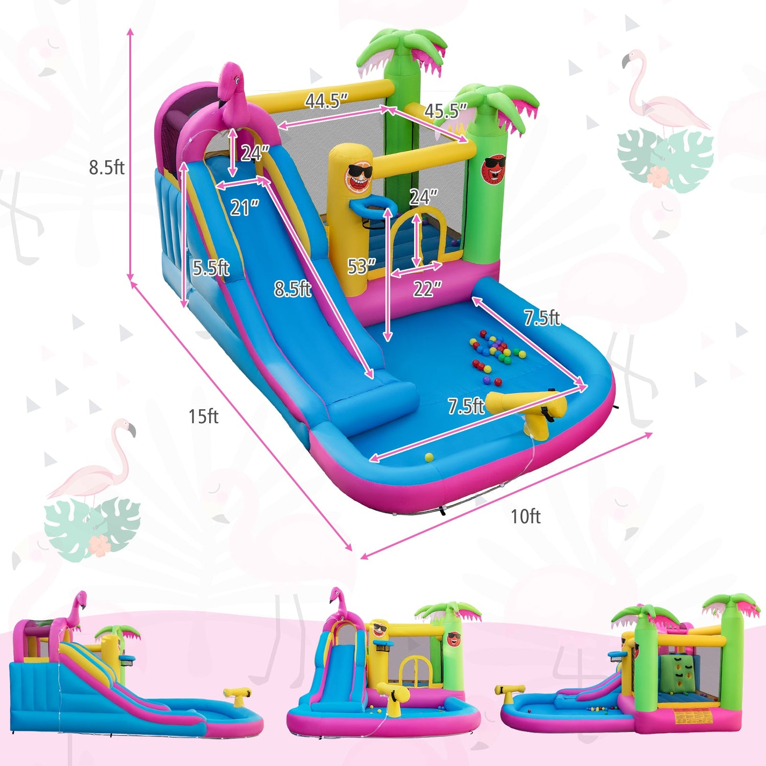 Castillo Hinchable con Tobogán Acuático Largo y Ventilador de 735W